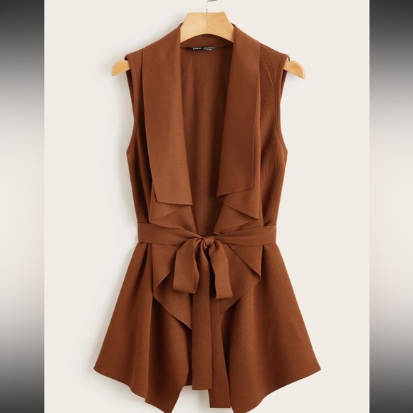 SHEIN Jackets & Blazers - SHEIN Clasi Draped Collar Self Belted Midi Length Vest